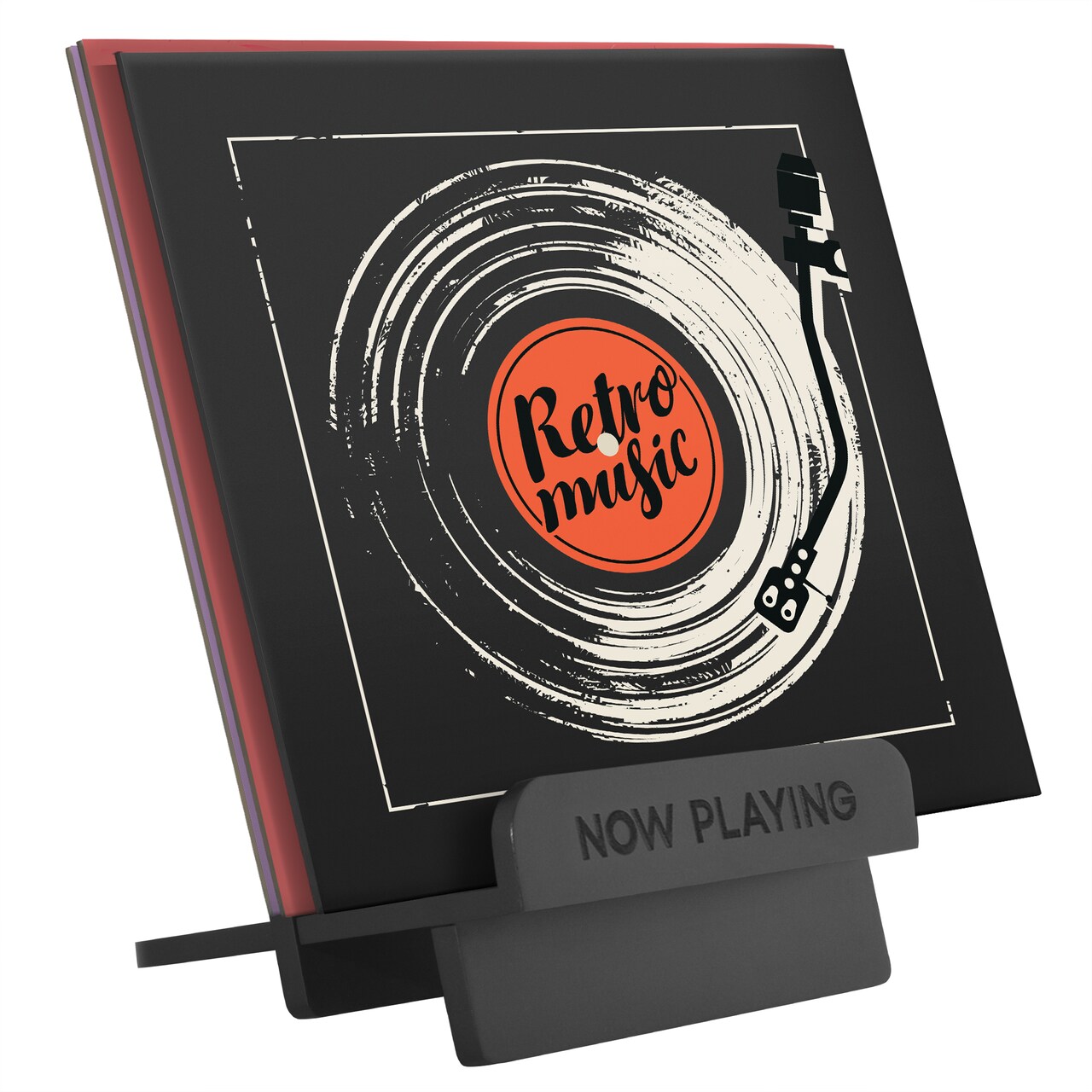 Americanflat Now Playing Vinyl Record Stand - Durable Engineered Wood Now Playing Sign with Front Display Shelf and Back Storage - Holds Up to 18 Records - Modern, Minimalist Design - Black - 8x7.5"